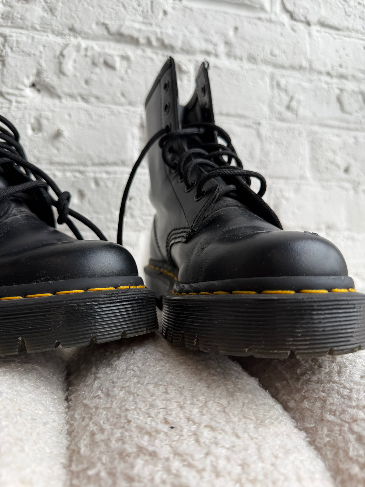 Dr. Martens Black Leather Boots with Yellow Accents (Size UK 4)