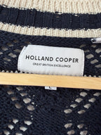 Holland Cooper Navy & Cream Accent Knitted V-Neck Jumper (Size UK L)