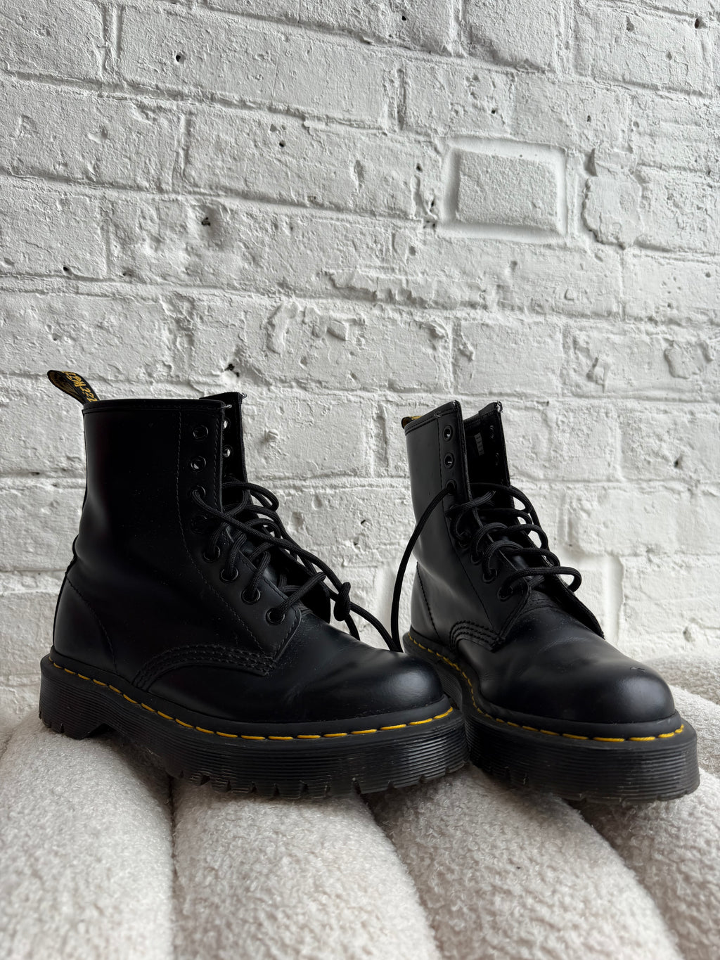 Dr. Martens Black Leather Boots with Yellow Accents (Size UK 4)