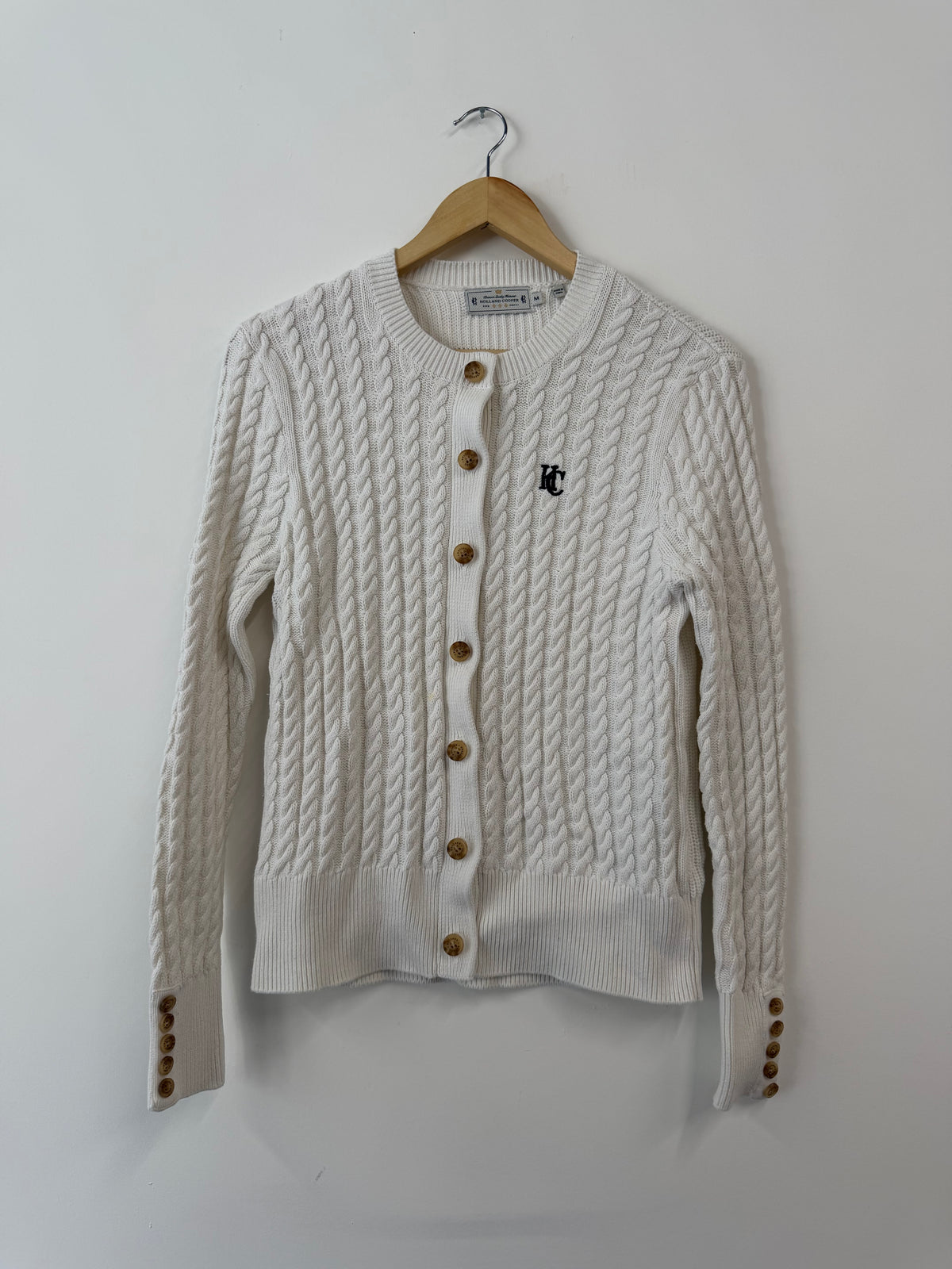 Holland Cooper Chunky Knit Cardigan – White (Size UK M)