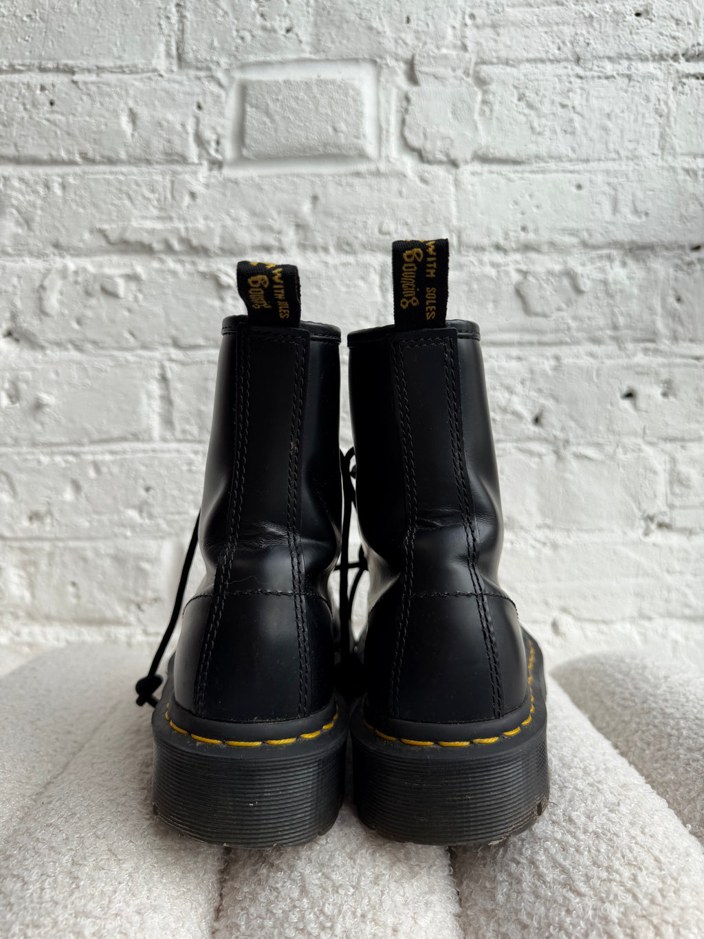 Dr. Martens Black Leather Boots with Yellow Accents (Size UK 4)