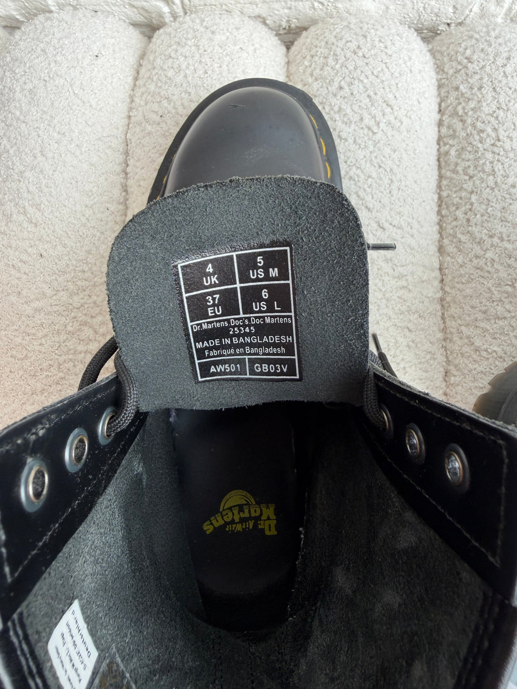 Dr. Martens Black Leather Boots with Yellow Accents (Size UK 4)