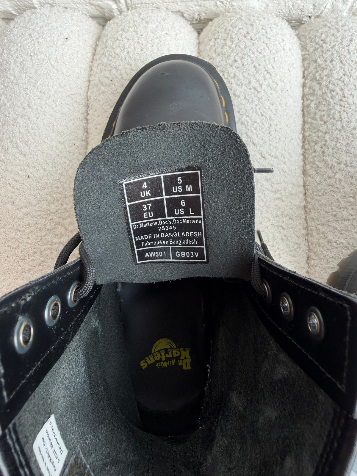 Dr. Martens Black Leather Boots with Yellow Accents (Size UK 4)