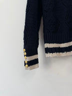 Holland Cooper Navy & Cream Accent Knitted V-Neck Jumper (Size UK L)