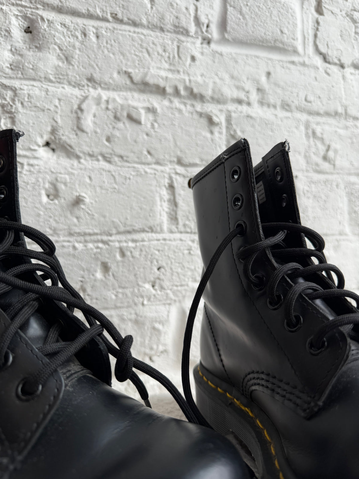 Dr. Martens Black Leather Boots with Yellow Accents (Size UK 4)