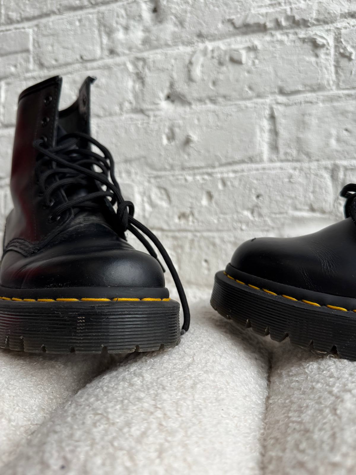 Dr. Martens Black Leather Boots with Yellow Accents (Size UK 4)