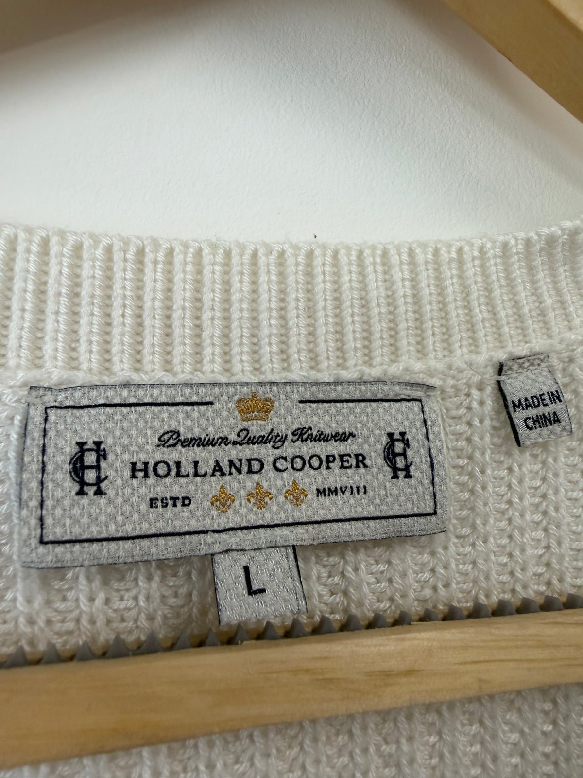 Holland Cooper Cream Knitted Jumper With Lace Sleeves (Size UK L)