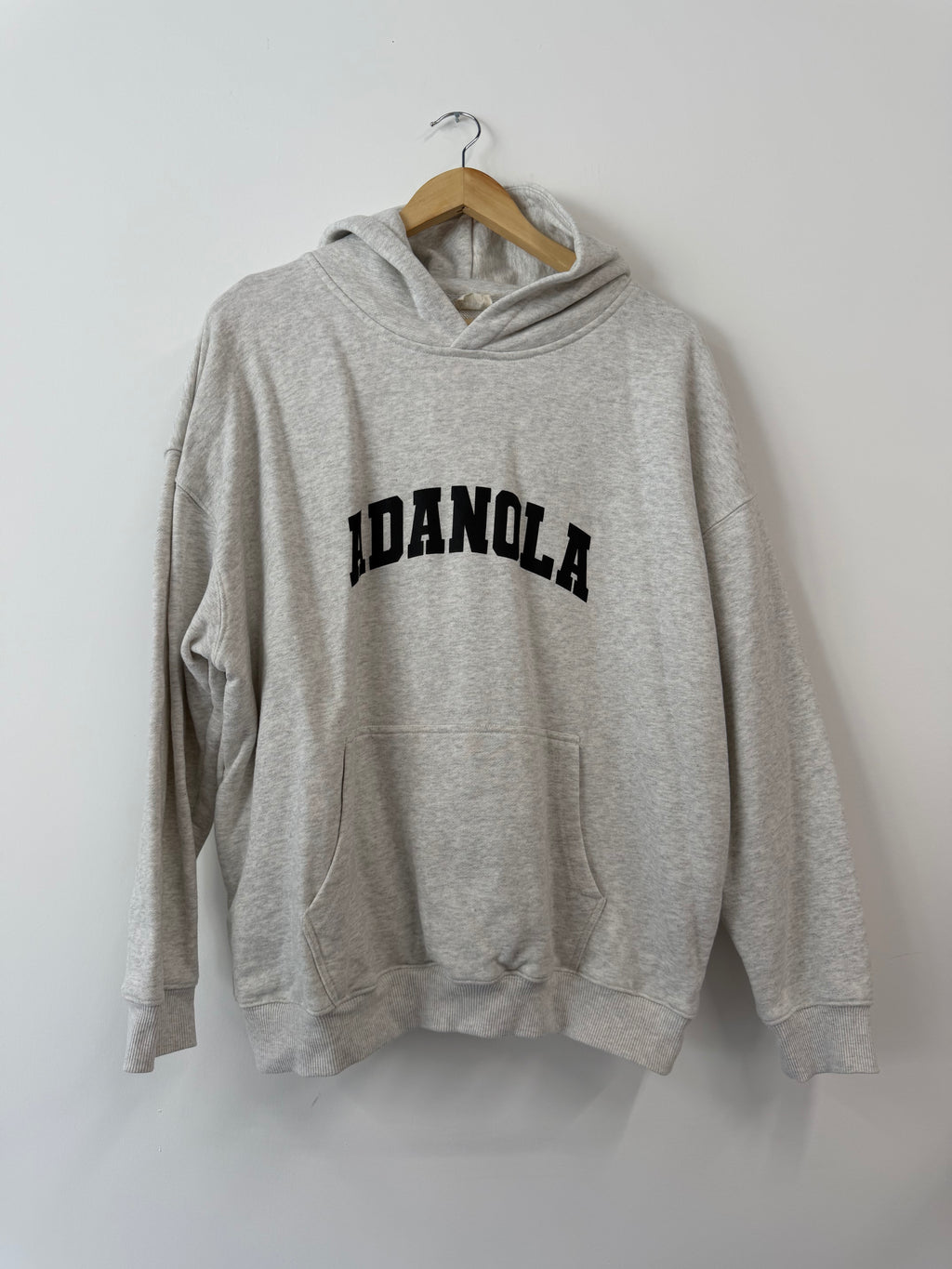 Adanola Varsity Oversized Hoodie – Light Grey Melange / Black (Size M)