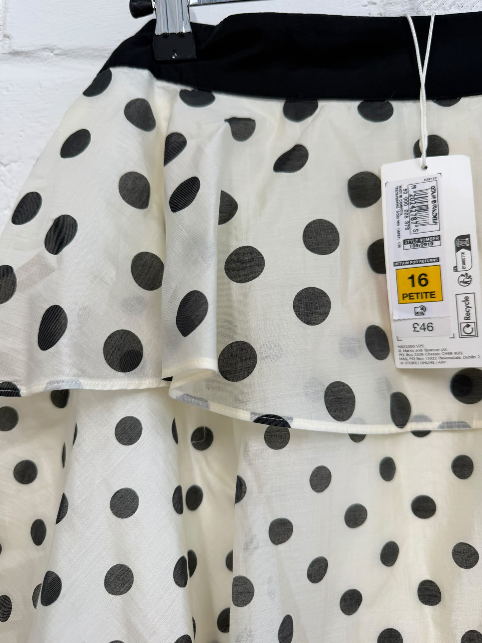 Marks & Spencer tiered double lined polka dot maxi skirt UK 16