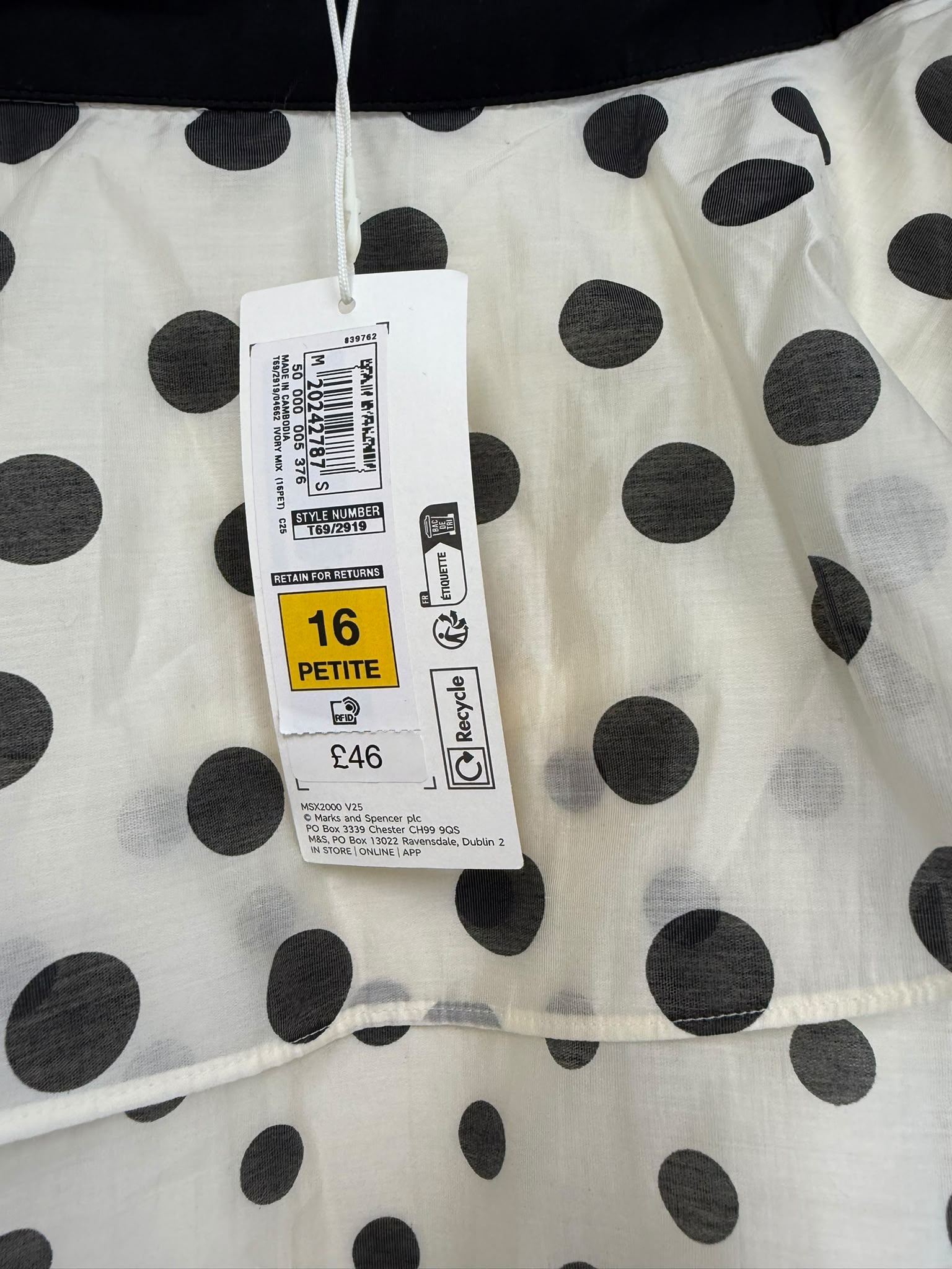 Marks & Spencer tiered double lined polka dot maxi skirt UK 16