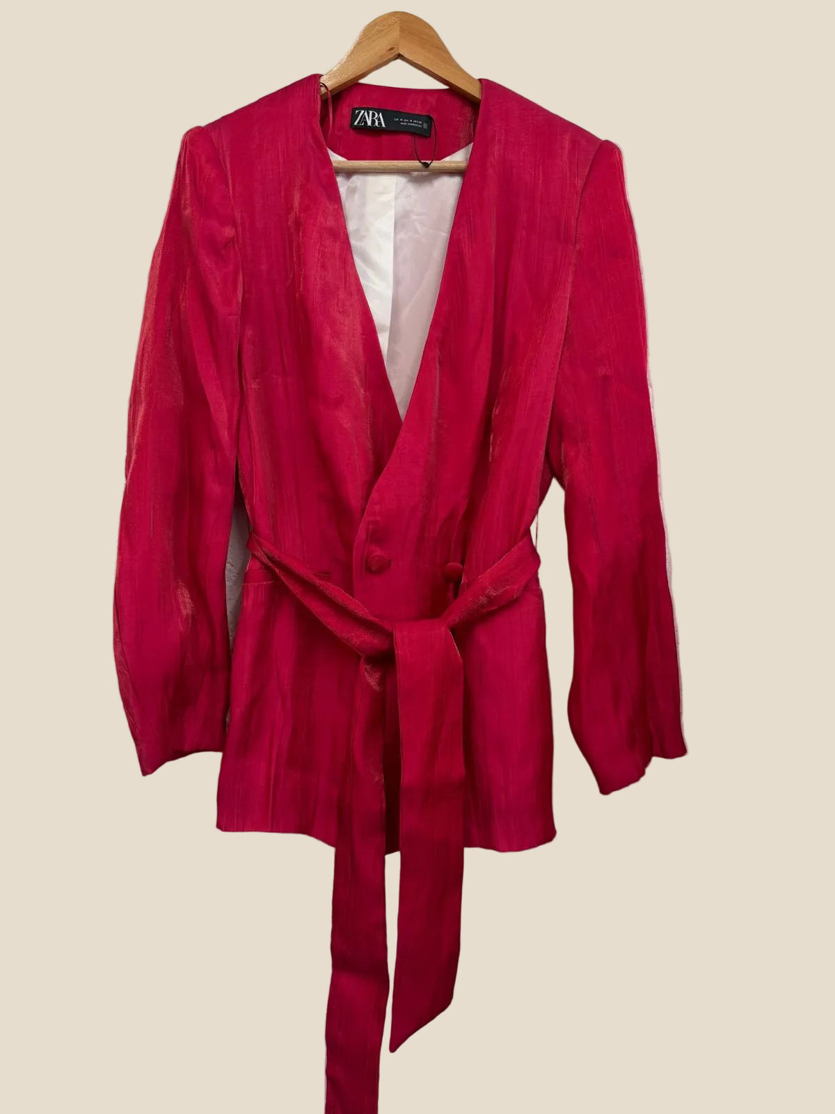 Zara Fuchsia Pink Glitter Effect Blazer Tie Up Front UK M