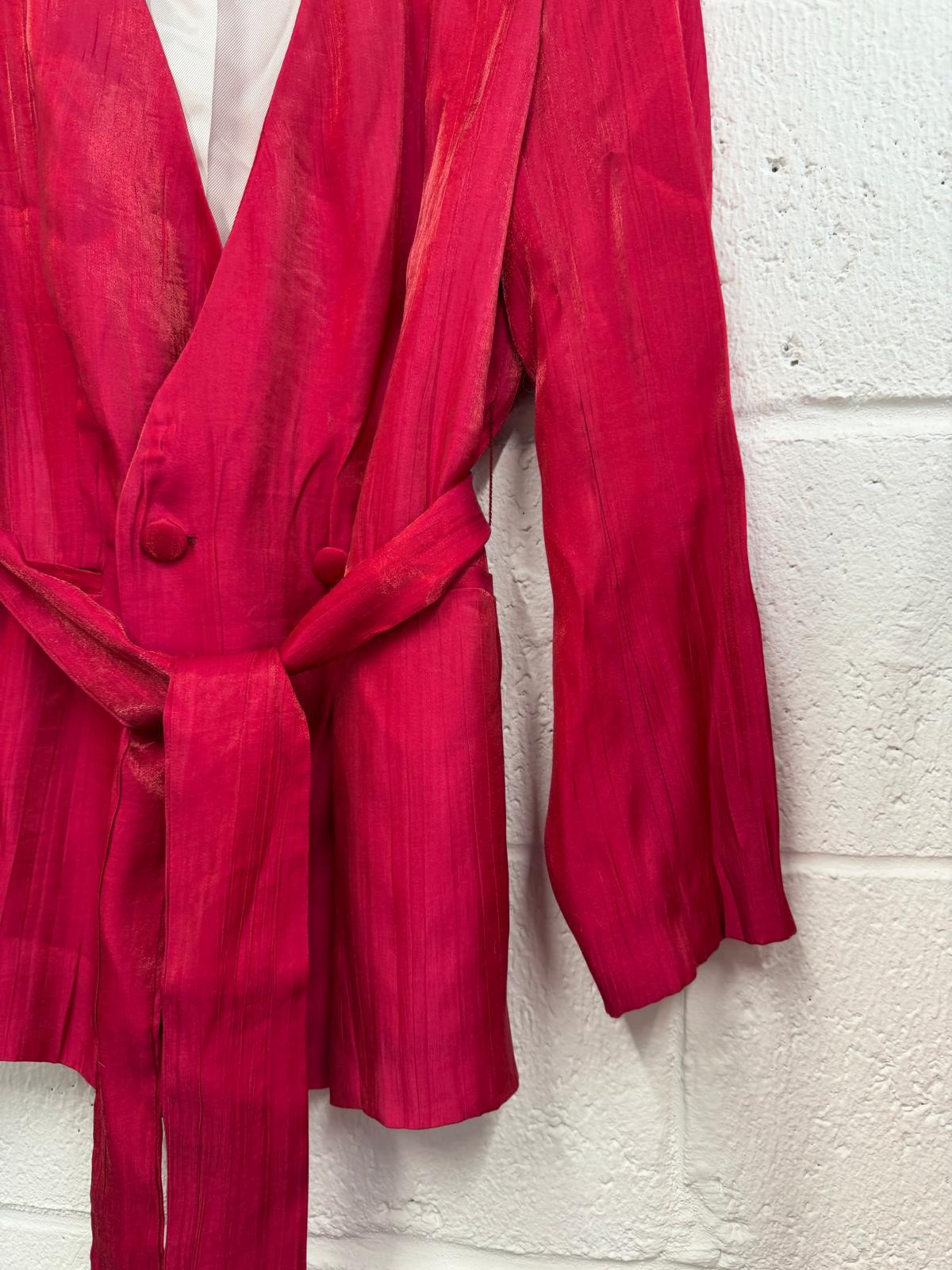 Zara Fuchsia Pink Glitter Effect Blazer Tie Up Front UK M