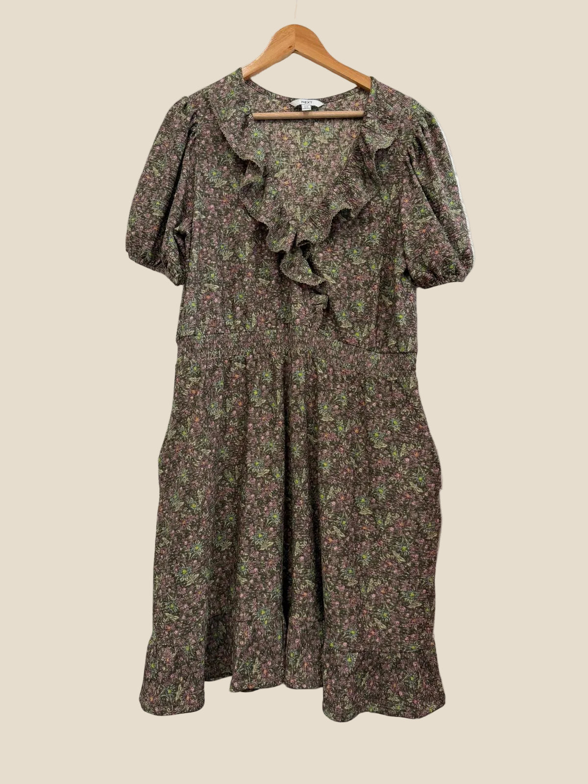 Next Khaki K Purple Floral Printed Summer Dress UK 18