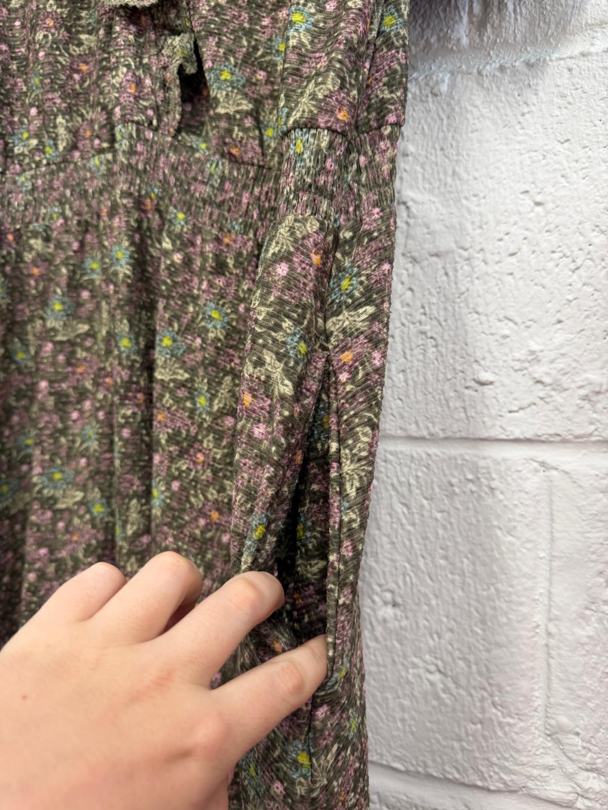 Next Khaki K Purple Floral Printed Summer Dress UK 18