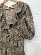 Next Khaki K Purple Floral Printed Summer Dress UK 18