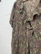 Next Khaki K Purple Floral Printed Summer Dress UK 18