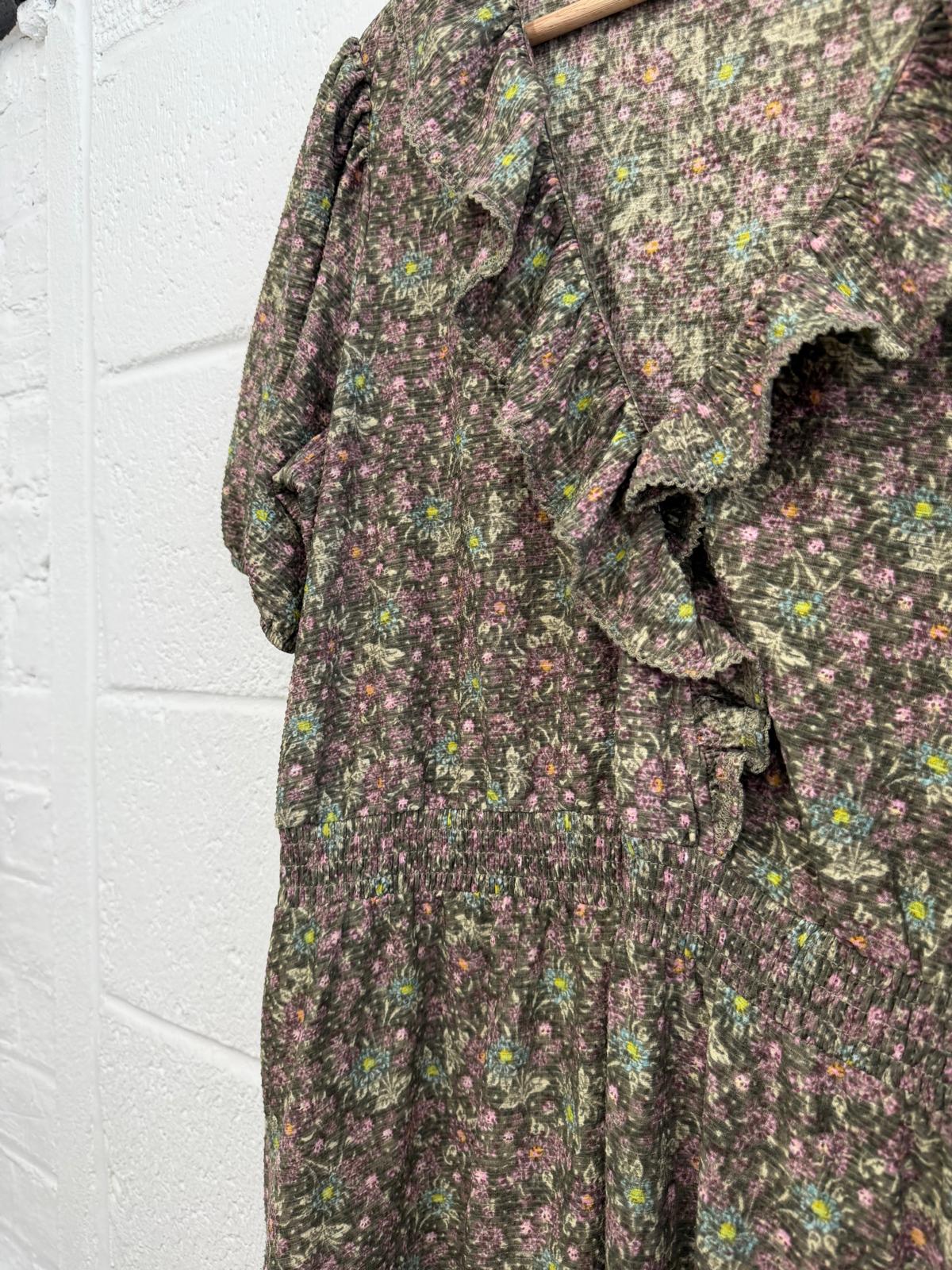 Next Khaki K Purple Floral Printed Summer Dress UK 18