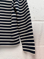 Zara Navy & White Striped Quarter Zip Hooded Jumper UK M