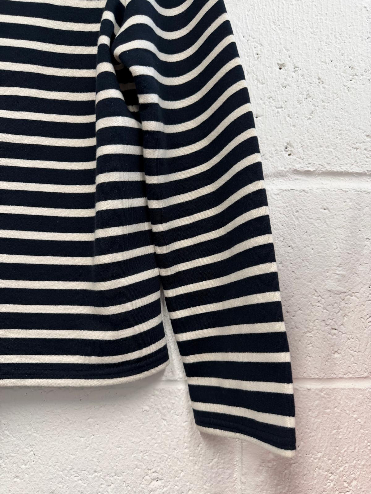 Zara Navy & White Striped Quarter Zip Hooded Jumper UK M