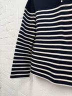 Zara Navy & White Striped Quarter Zip Hooded Jumper UK M