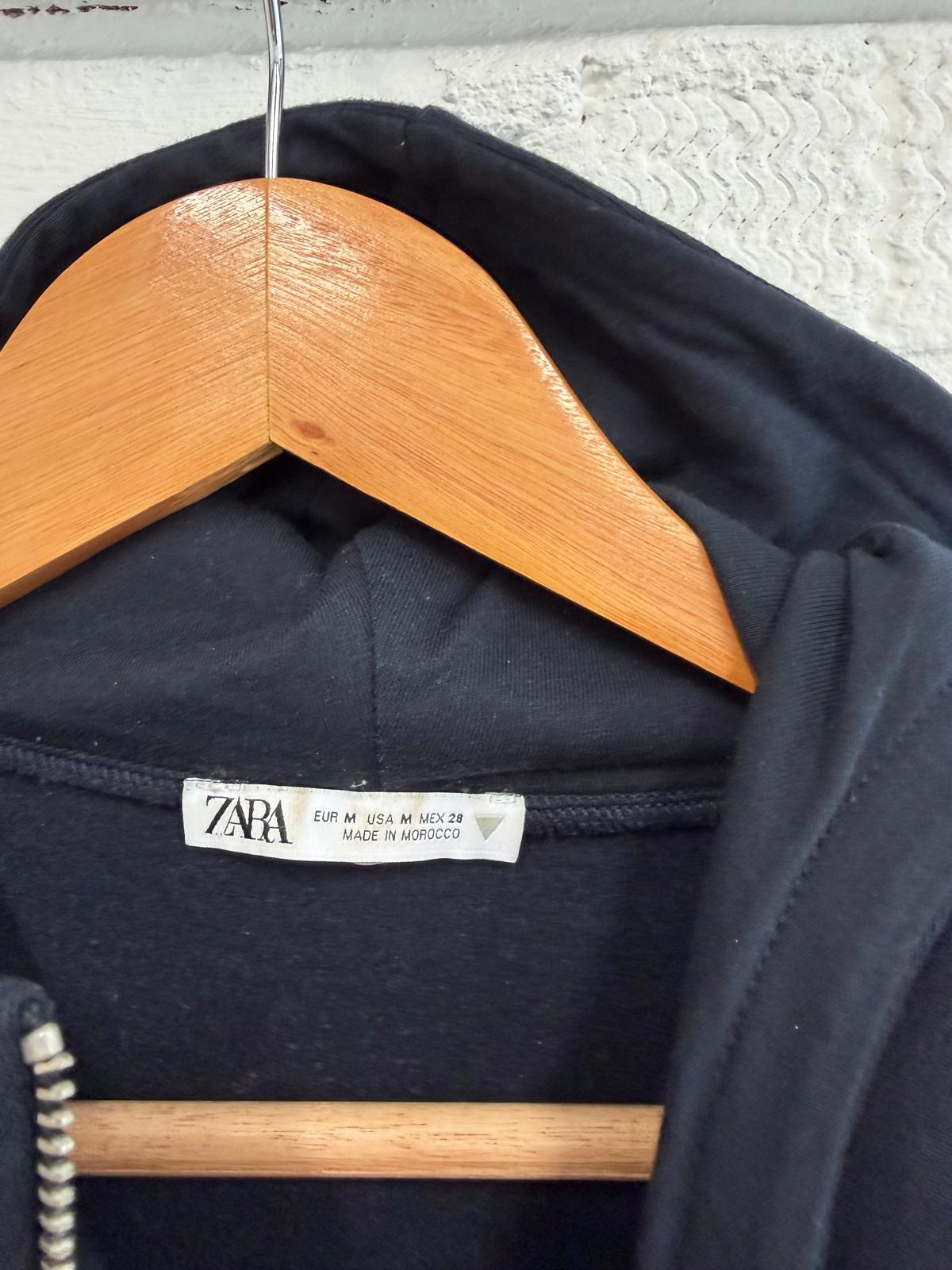 Zara Navy & White Striped Quarter Zip Hooded Jumper UK M