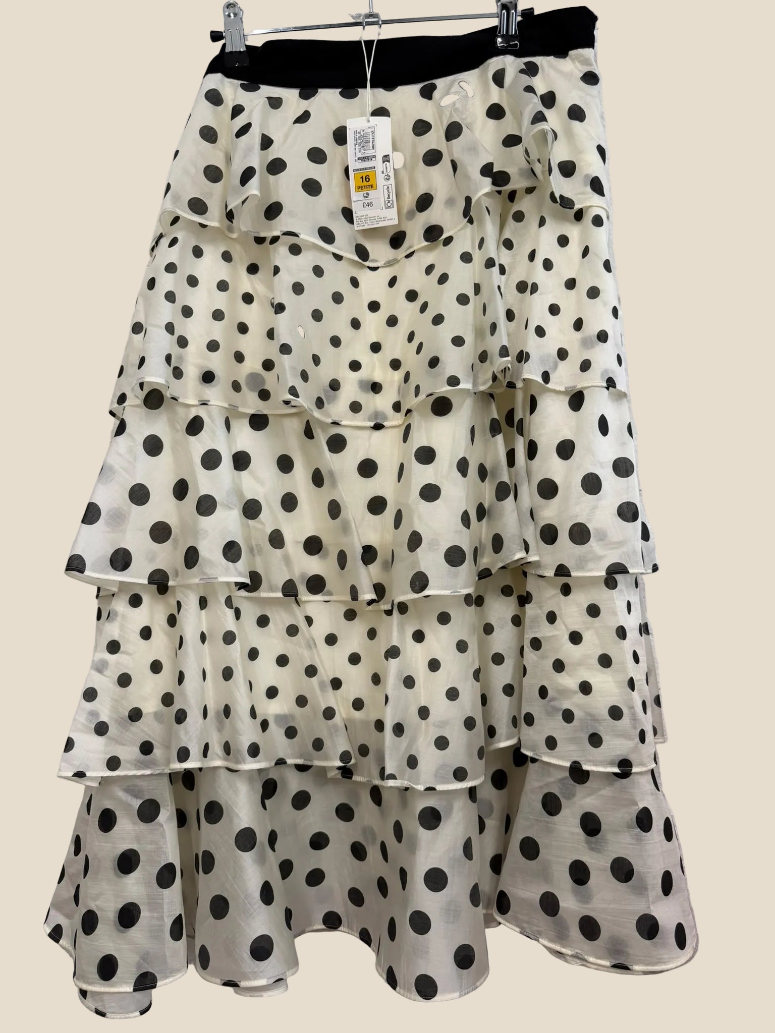Marks & Spencer tiered double lined polka dot maxi skirt UK 16